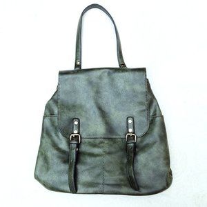 Forest Green PVC Leather Backpack, 13" x 15"